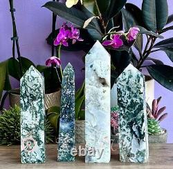 Wholesale Lot 3-4pcs Lg Natural Moss Agate Obelisk Tower Point Crystal 5.9-6lbs