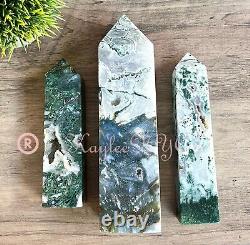 Wholesale Lot 3-4pcs Lg Natural Moss Agate Obelisk Tower Point Crystal 5.9-6lbs