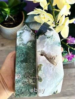 Wholesale Lot 3-4pcs Lg Natural Moss Agate Obelisk Tower Point Crystal 5.9-6lbs