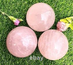 Wholesale Lot 3 Pcs 3.8 To 4 Lbs Natural Rose Quartz Spheres Crystal Ball