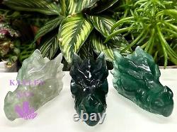 Wholesale Lot 3 Pcs Natural Fluorite Dragon Head Crystal Healing Energy