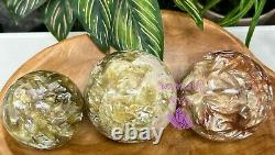 Wholesale Lot 3 Pcs Natural Golden Mica Yellow Lepidolite Spheres Crystal Ball