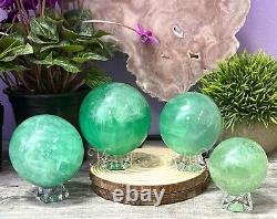 Wholesale Lot 4-5 Pcs Natural Green Fluorite Spheres Crystal Ball 4.8 To 5 Lbs