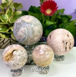 Wholesale Lot 4 PCs Natural Pink Amethyst W Flower Agate Spheres Crystal