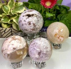 Wholesale Lot 4 PCs Natural Pink Amethyst W Flower Agate Spheres Crystal