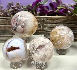 Wholesale Lot 4 PCs Natural Pink Amethyst W Flower Agate Spheres Crystal