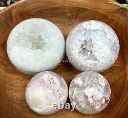 Wholesale Lot 4 PCs Natural Pink Amethyst W Flower Agate Spheres Crystal