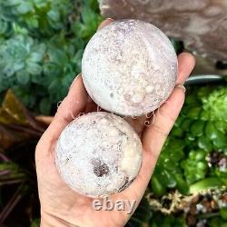 Wholesale Lot 4 PCs Natural Pink Amethyst W Flower Agate Spheres Crystal