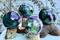 Wholesale Lot 4 Pcs Natural Feather Fluorite Spheres Crystal Ball Healing