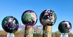 Wholesale Lot 4 Pcs Natural Feather Fluorite Spheres Crystal Ball Healing
