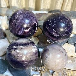 Wholesale Lot 4 Pcs Natural Silk Fluorite Spheres Crystal Ball 5.8-6 Lbs Healing