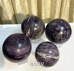 Wholesale Lot 4 Pcs Natural Silk Fluorite Spheres Crystal Ball 5.8-6 Lbs Healing