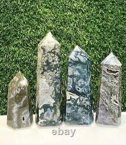 Wholesale Lot 4 pcs Large Natural Moss Agate Obelisk Tower Point Crystal Energy