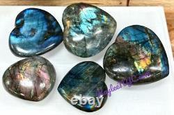 Wholesale Lot 5 Pcs Natural Labradorite Crystal Heart Healing 3.8-4lbs