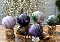 Wholesale Lot 5 Pcs Natural Silk Fluorite Spheres Crystal Ball 4.8-5lbs Healing