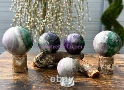 Wholesale Lot 5 Pcs Natural Silk Fluorite Spheres Crystal Ball 4.8-5lbs Healing