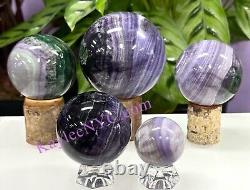 Wholesale Lot 5 Pcs Natural Silk Fluorite Spheres Crystal Ball 4.8-5lbs Healing