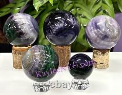 Wholesale Lot 5 Pcs Natural Silk Fluorite Spheres Crystal Ball 4.8-5lbs Healing