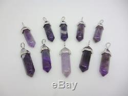 Wholesale Lot of 10 Natural Raw AMETHYST Gemstone Crystal Faceted Point Pendants