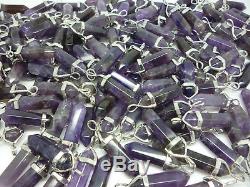 Wholesale Lot of 10 Natural Raw AMETHYST Gemstone Crystal Faceted Point Pendants