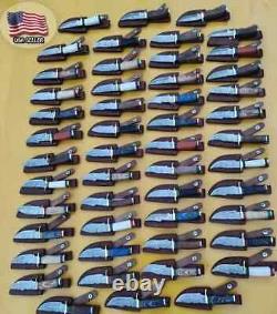 Wholesale Lot of 20 Damascus Steel Handmade 6'' Skinner Hunting Knives WithSheaths