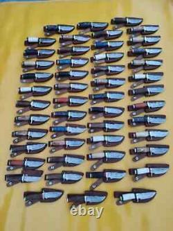 Wholesale Lot of 20 Damascus Steel Handmade 6'' Skinner Hunting Knives WithSheaths
