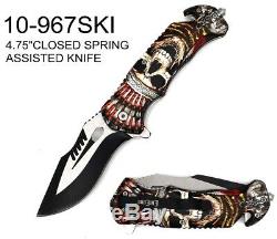 Wholesale Lot x28- 8.5 ElitEdge Skull Spring Assisted Folding Knife-967SK