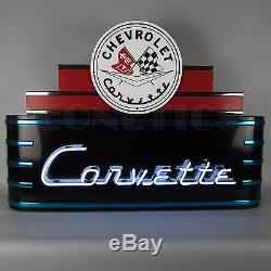 Wholesale lot of 3 Huge Neon signs in steel cans Corvette Flags Chevy Chevrolet