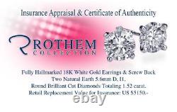 Womens Anniversary 1.5 CT D I1 Diamond Stud Earrings 18K White Gold 34552231
