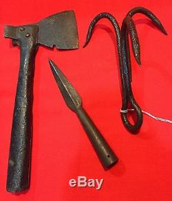 Wonderful set 3 Civil War era Naval boarding pike, boarding axe, grappling iron