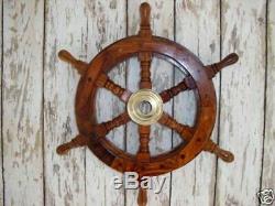Wood Ship Wheel Nautical Boat Wooden Brass Steering 12, 18, 24, solid
