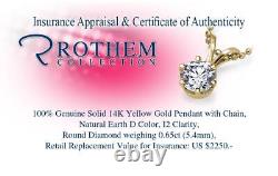 XMAS 0.65 CT D I2 Single Diamond Pendant Necklace 14K Yellow Gold 55071278