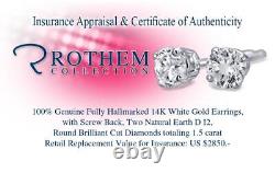 XMAS 1 1/2CT D I2 Natural Diamond Stud Earrings 14K White Gold 55169832