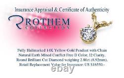 Yellow Gold Solitaire Diamond Pendant Necklace 2.80 Carat 14K I2 D 54603278