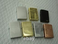 Zippo Lighter Lot Of 7 Lighters Instant Collection Solid Copper Brass Brushed