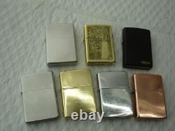 Zippo Lighter Lot Of 7 Lighters Instant Collection Solid Copper Brass Brushed