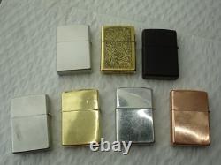 Zippo Lighter Lot Of 7 Lighters Instant Collection Solid Copper Brass Brushed