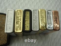 Zippo Lighter Lot Of 7 Lighters Instant Collection Solid Copper Brass Brushed