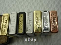 Zippo Lighter Lot Of 7 Lighters Instant Collection Solid Copper Brass Brushed
