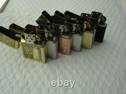 Zippo Lighter Lot Of 7 Lighters Instant Collection Solid Copper Brass Brushed