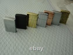 Zippo Lighter Lot Of 7 Lighters Instant Collection Solid Copper Brass Brushed