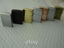 Zippo Lighter Lot Of 7 Lighters Instant Collection Solid Copper Brass Brushed